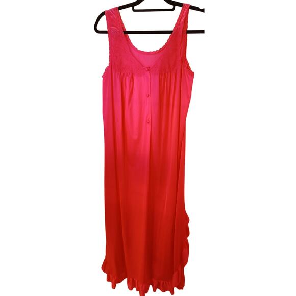 VTG Lorraine Pink Gown & Robe Set Pink Nylon Peignoir XL & Lace Trim Nightie M - Picture 6 of 12